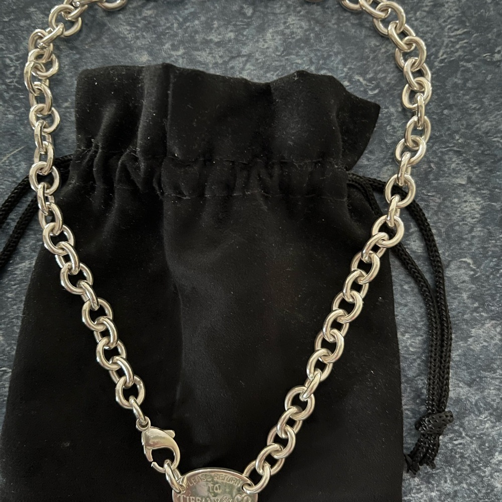 Tiffany & Co. 15” 925 Silver Return To Tiffany Oval Tag Choker Necklace